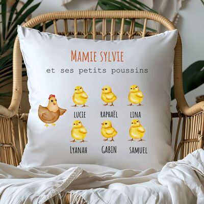 Coussin personnalisé - Mamie et ses petits poussins