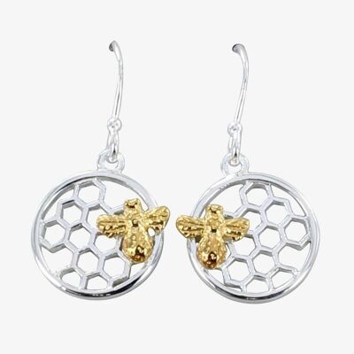 Sterling Silver Bee & Honeycomb Earrings Gold
