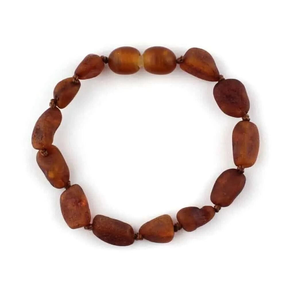 Bebé/Niño - Pulsera de ámbar - Cuentas crudas ovaladas - Coñac