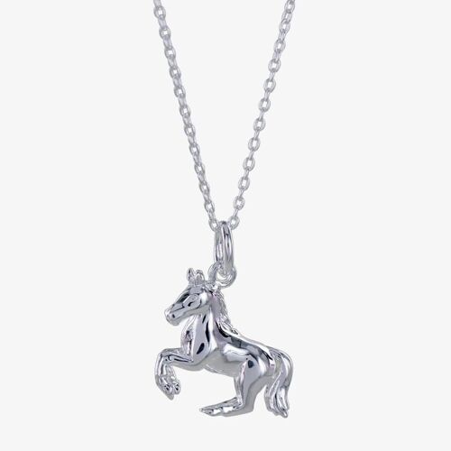 Sterling Silver Rearing Horse Charm with Necklace