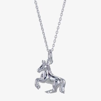 Breloque cheval cabré en argent sterling avec collier 1