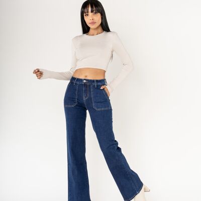 Jeans a zampa elasticizzati a vita alta P123