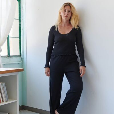 Pyjama Long Pointelle Coton BIO - Noir