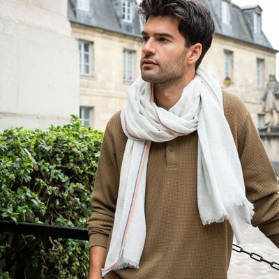 SIDI KAOUKI men's scarf with fine sky blue stripes - organic cotton