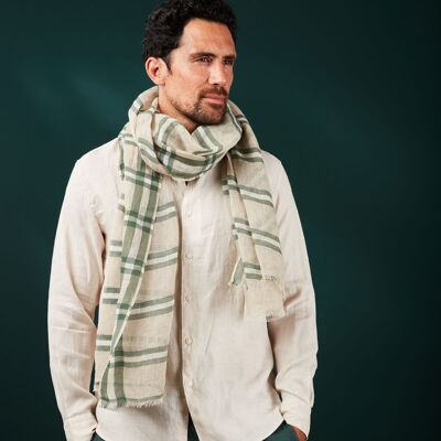 Chèche homme rayé KAKADU vert beige - en lin