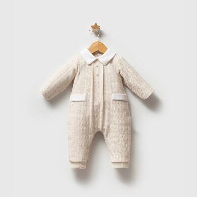 Lot de trois barboteuses texturées pour bébé garçon | 0-3-6 mois | Beige classique