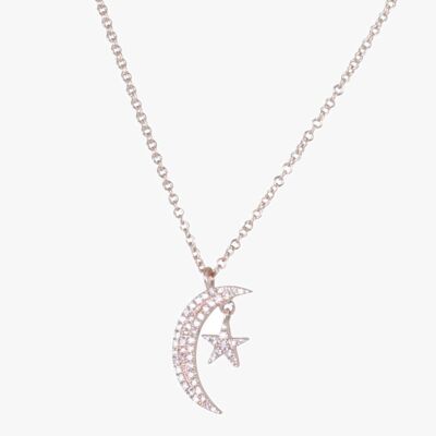 Diamond Moon and Star Necklace Rose