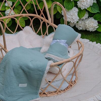 Couverture bébé en mousseline sherpa bio - Sauge