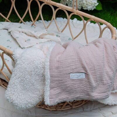 Couverture bébé en mousseline sherpa bio - Moka
