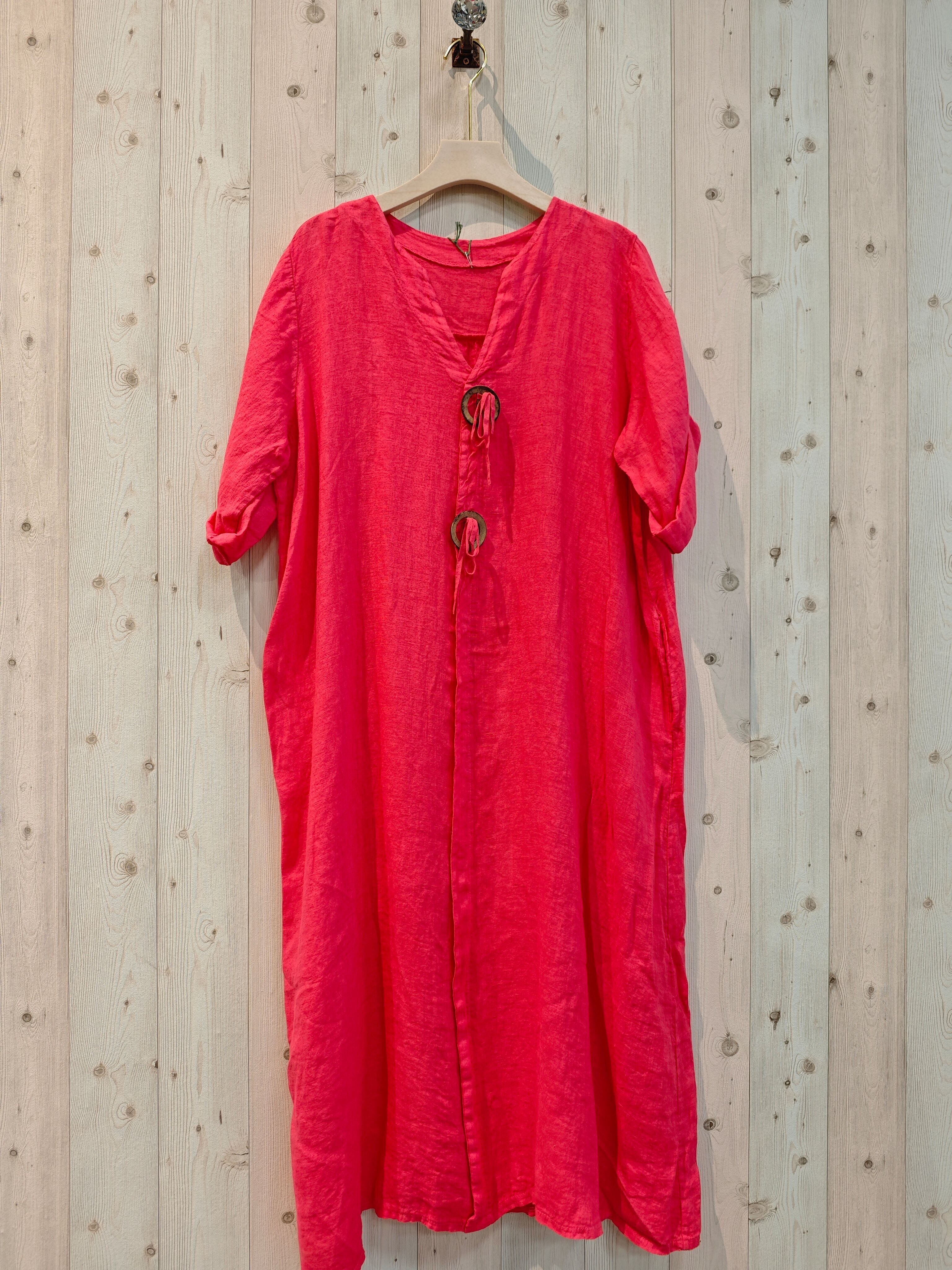 RIF 16325 ABITO LUNGO 100% LINO CON DUE ANELLI