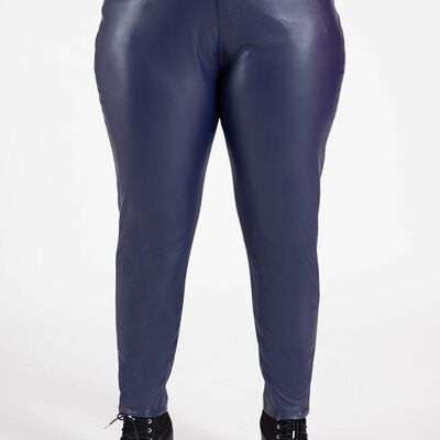 Plus Size Slim Fit Blue Faux Leather Pants (B305)