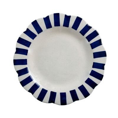Plato de ensalada de rayas de cerámica, azul - 8.25x8.25x1.25 pulgadas