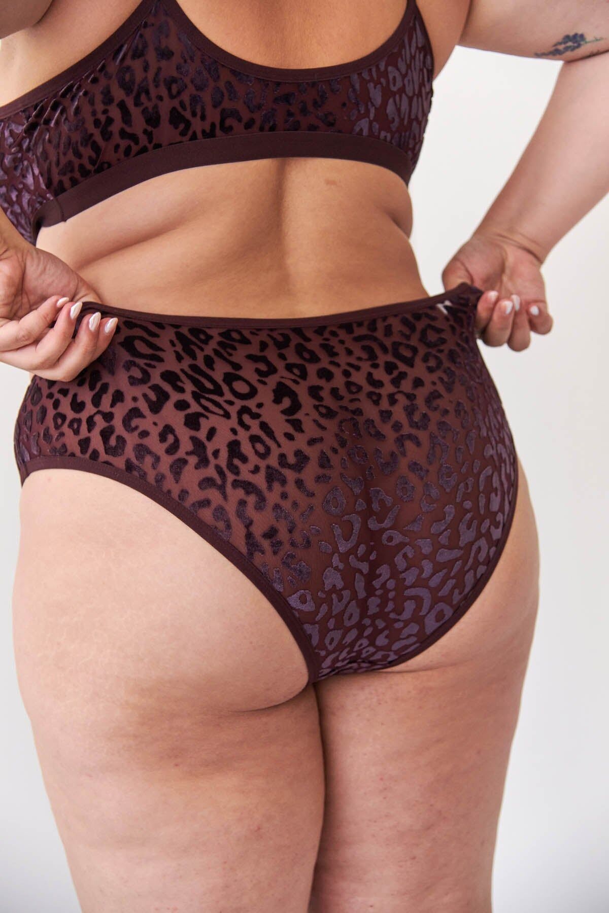 Mutandine in tulle a vita alta - Leopardo prugna