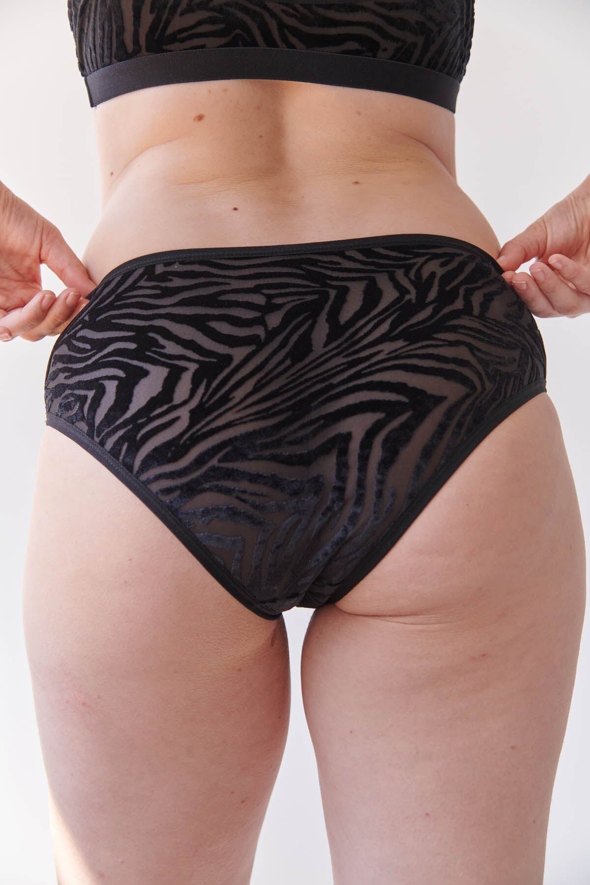 Mutandine in tulle a vita alta - Zebra nera