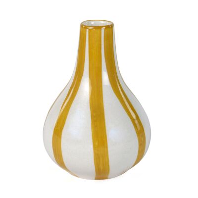 Vase à bourgeons en céramique à rayures, jaune - 3.5 x 3.5 x 4.75 pouces