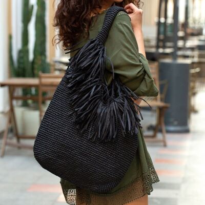Bolsa de playa de rafia negra