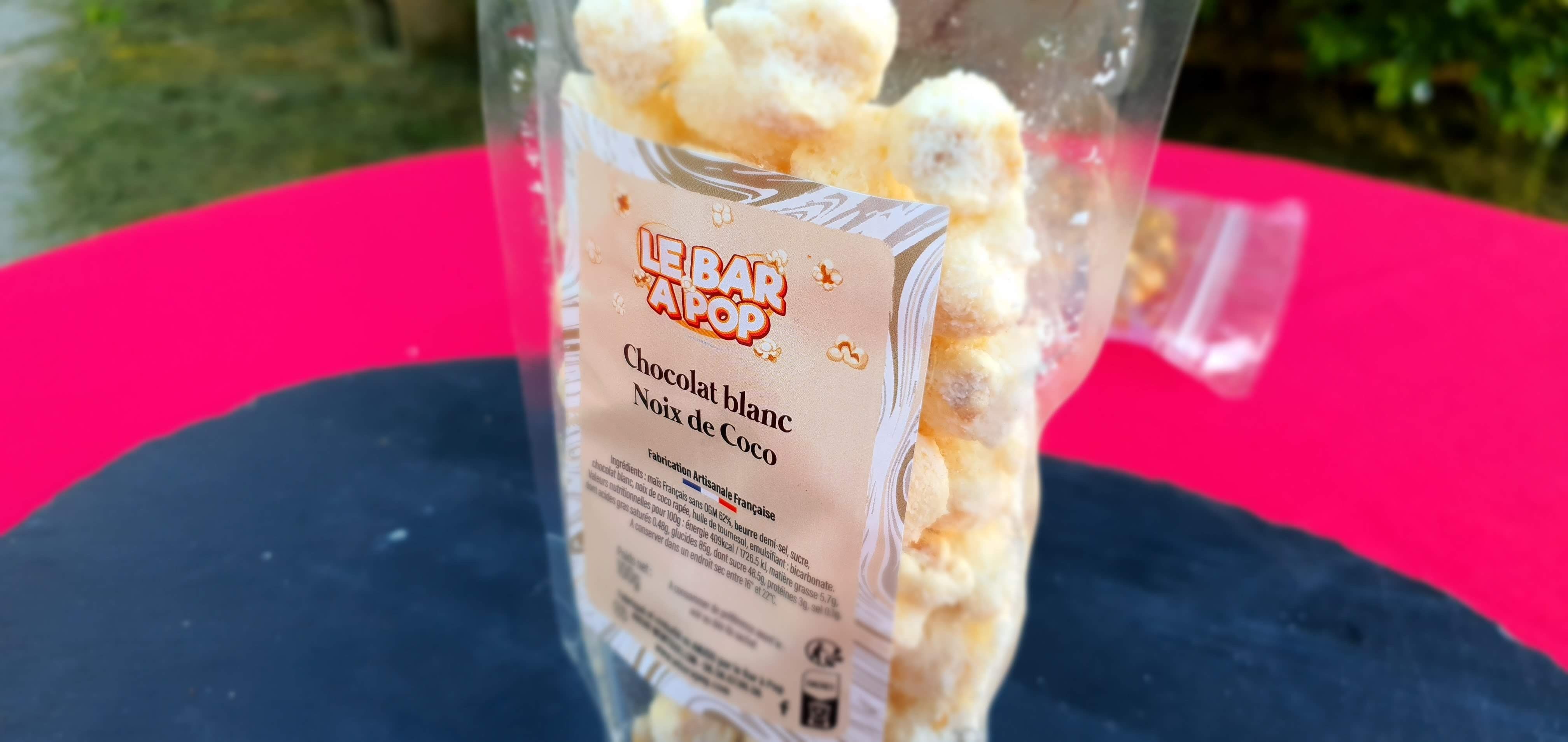 Pop-corn Noix de Coco Enrobé de chocolat blanc et Coco râpé – 100g