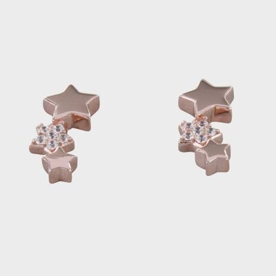 Sterling Silber Trio Star Pave Ohrstecker Silber Rose