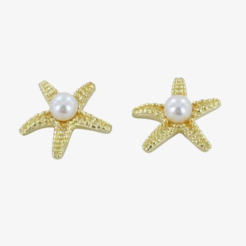 Starfish Pearl Stud Earring Gold