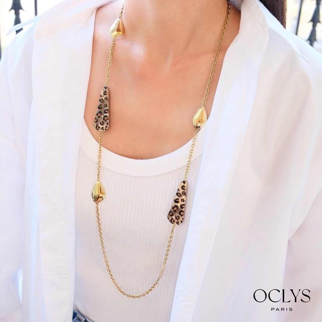 Collier sautoir résine acier inoxydable doré Utali