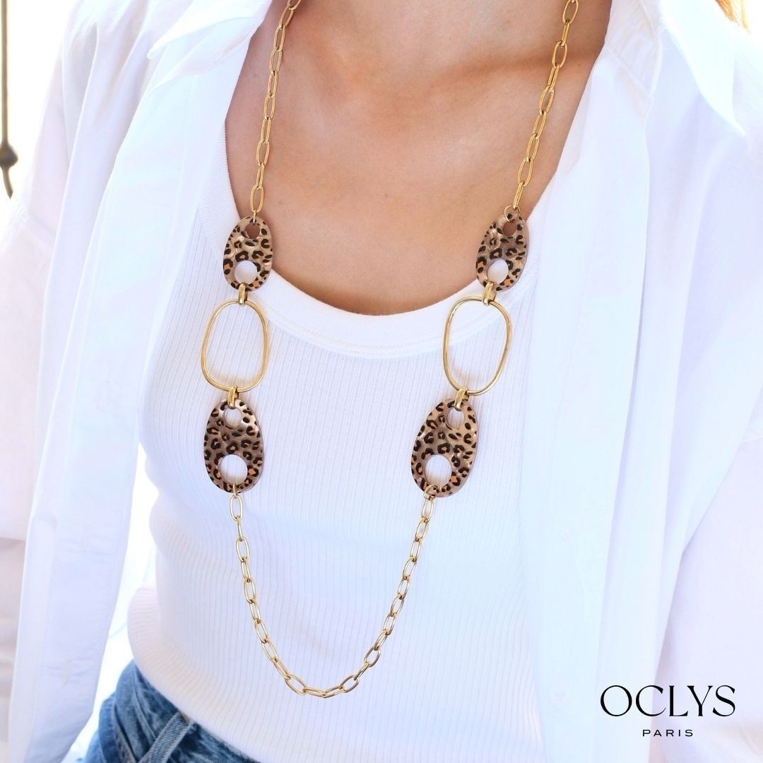 Collier sautoir résine acier inoxydable doré Cyrina