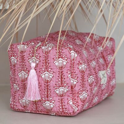 Trousse de toilette Blockprint Fez fleur vieux rose L