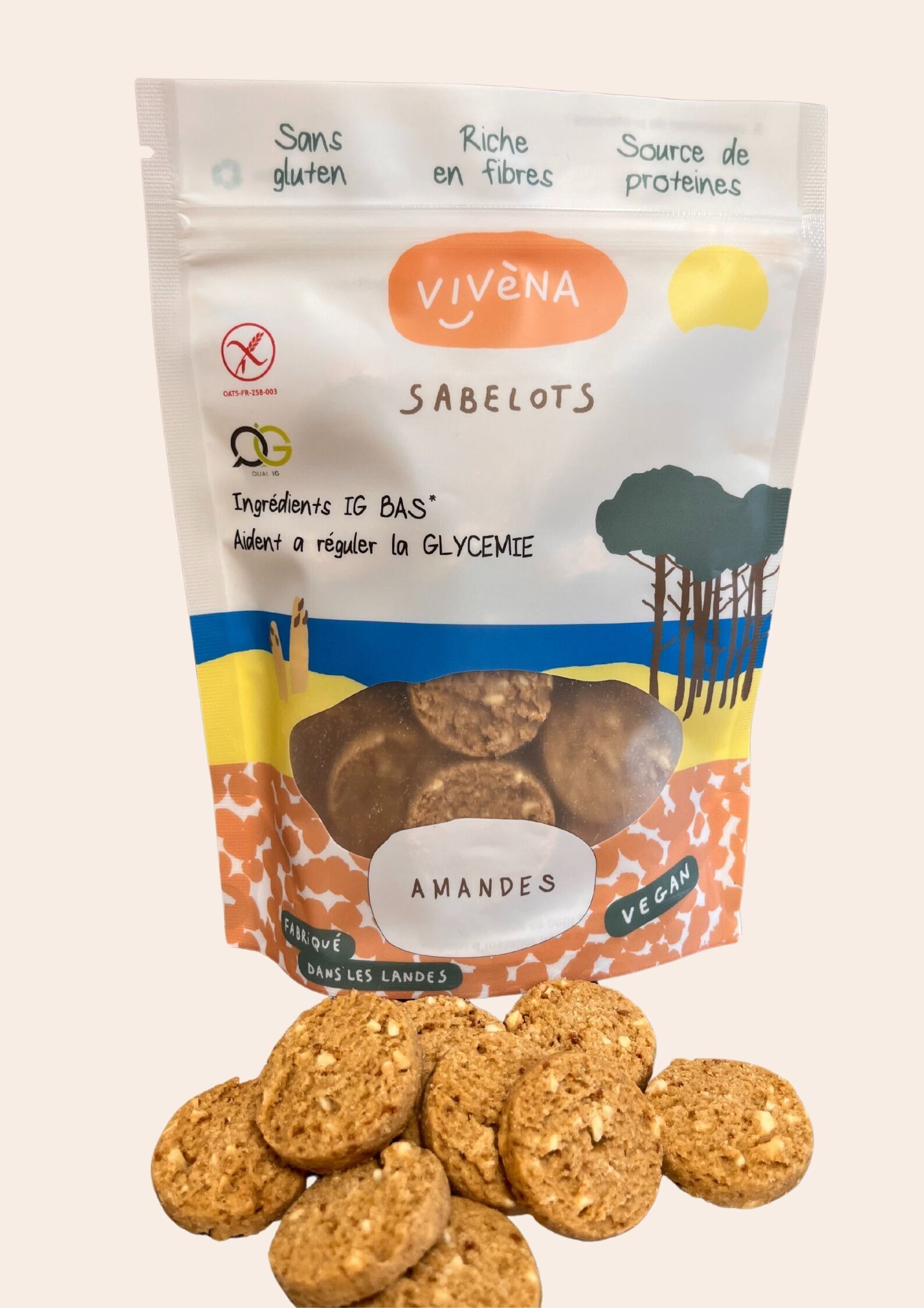 Galletas de almendras orgánicas sin gluten y con bajo índice glucémico (IG) - Bolsa de 120 g