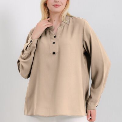 Maglia oversize a maniche lunghe con bottoni in beige