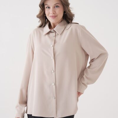Blusa oversize con scollo a punta e maniche lunghe, beige
