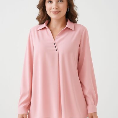 Blusa holgada de manga larga en color rosa