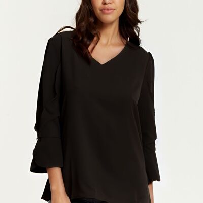 Blusa con maniche lunghe e polsini dettagliati, scollo a V, colore nero
