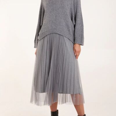 Conjunto de vestido holgado de punto en capas y plisado en gris