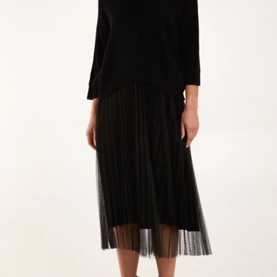 Conjunto de vestido plisado y de punto en capas de corte relajado en negro