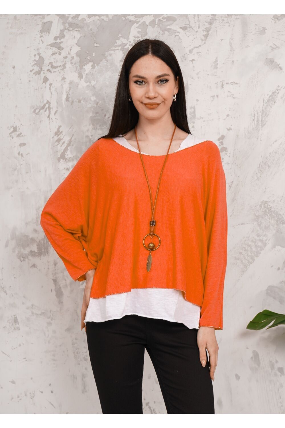 Haut oversize à manches longues et double épaisseur orange