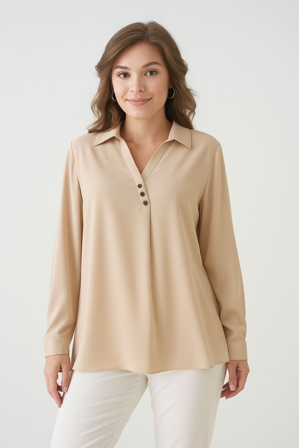 Relaxed Fit Langarmbluse in Beige