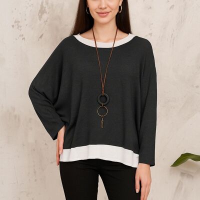 Top oversize a maniche lunghe a doppio strato in nero