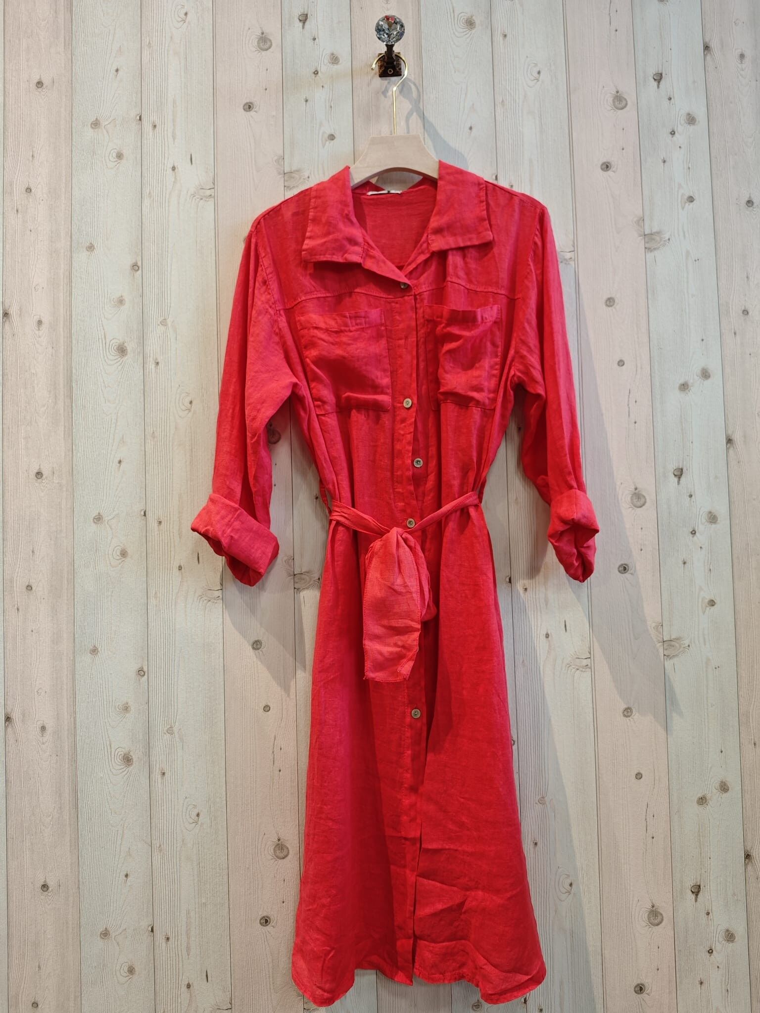 REF 26201 ABITO LUNGO A CAMICIA CON CINTURA 100% LINO