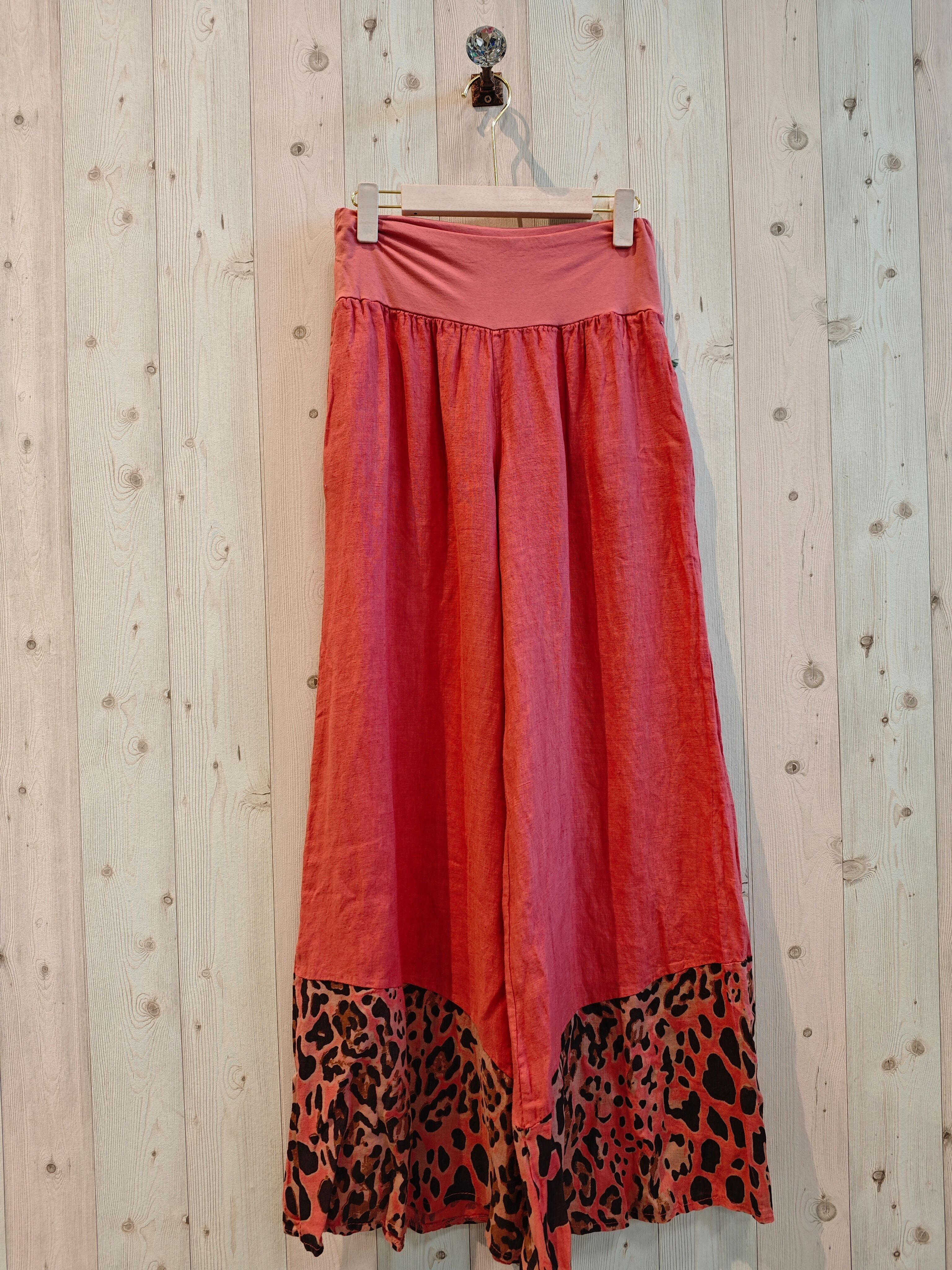 RIF 30507 PANTALONI 100% LINO CON STAMPE LEOPARDATE