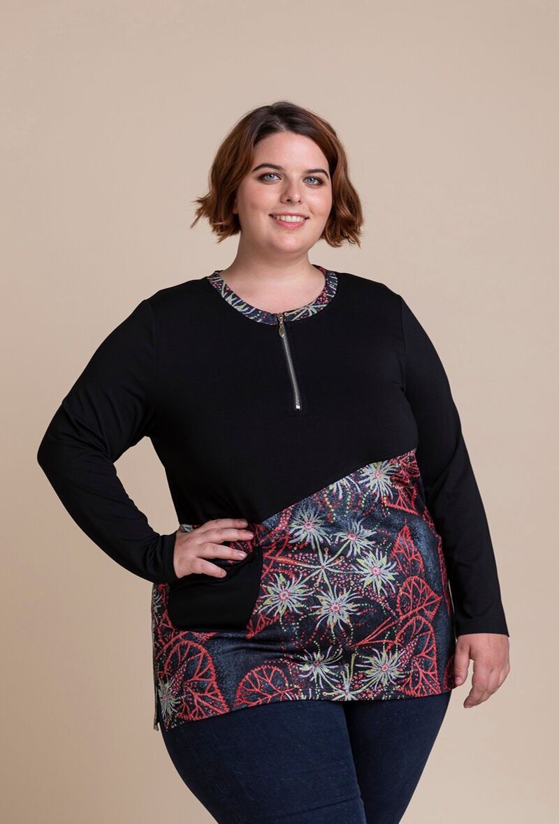 Tunique grande taille semi imprimé col zippé (C6243)