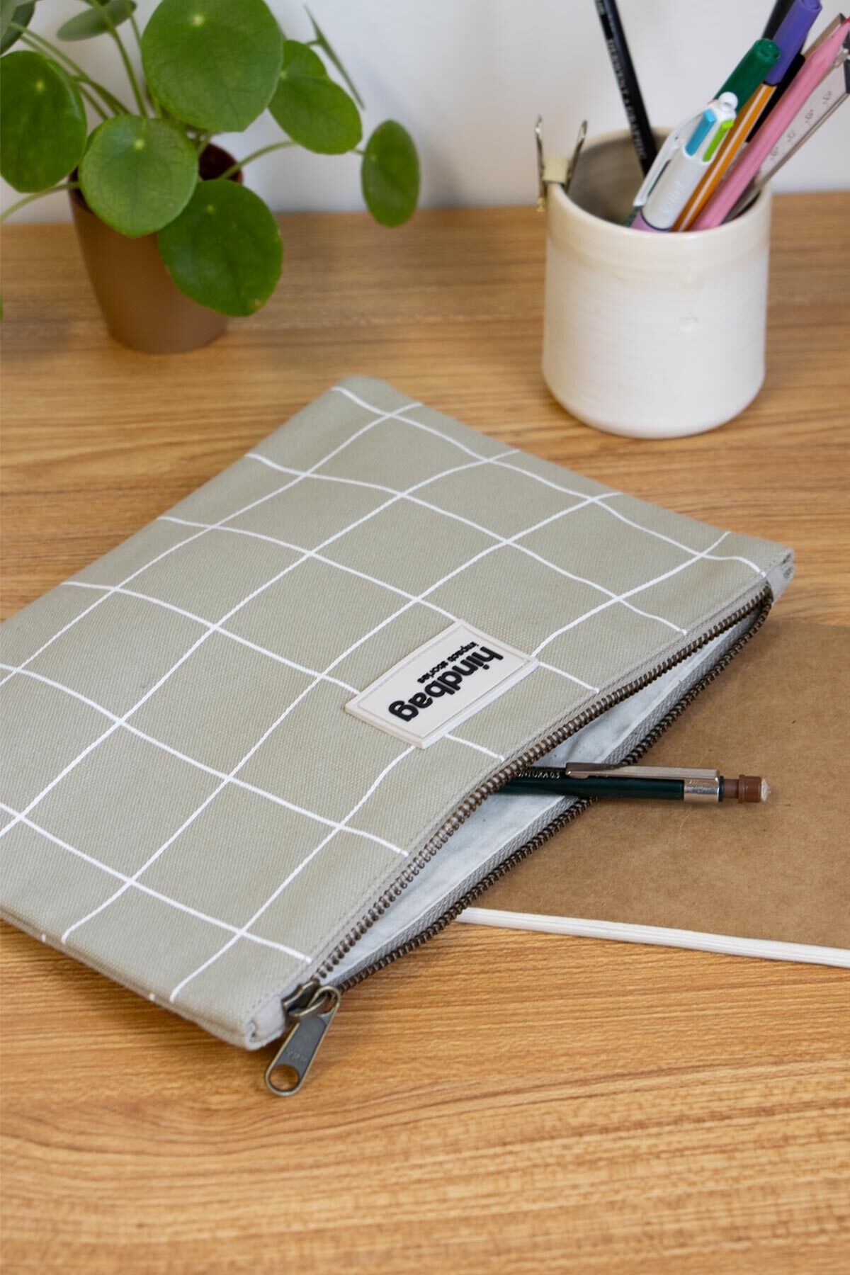 Clutch Ema Clay verde/blanco a cuadros