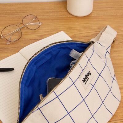 Olivia Ecru/Blue Checkered Fanny Pack