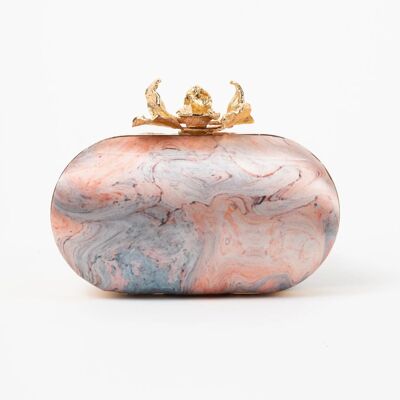 Borsa ovale con stampa floreale e artigli beige e blu grigiastro