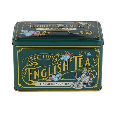 Boîte à thé vert victorienne vintage avec 40 sachets de thé de l'après-midi