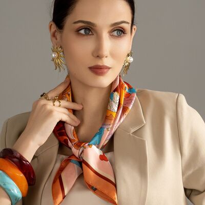 Exotic Floral Square Scarf 70x70 Colorful Satin Silk Feel