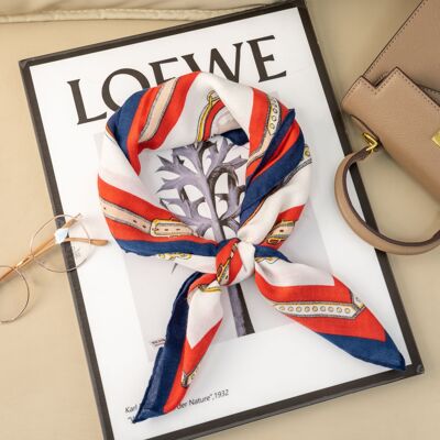 Navy blue rope chain print scarf, square, 70x70