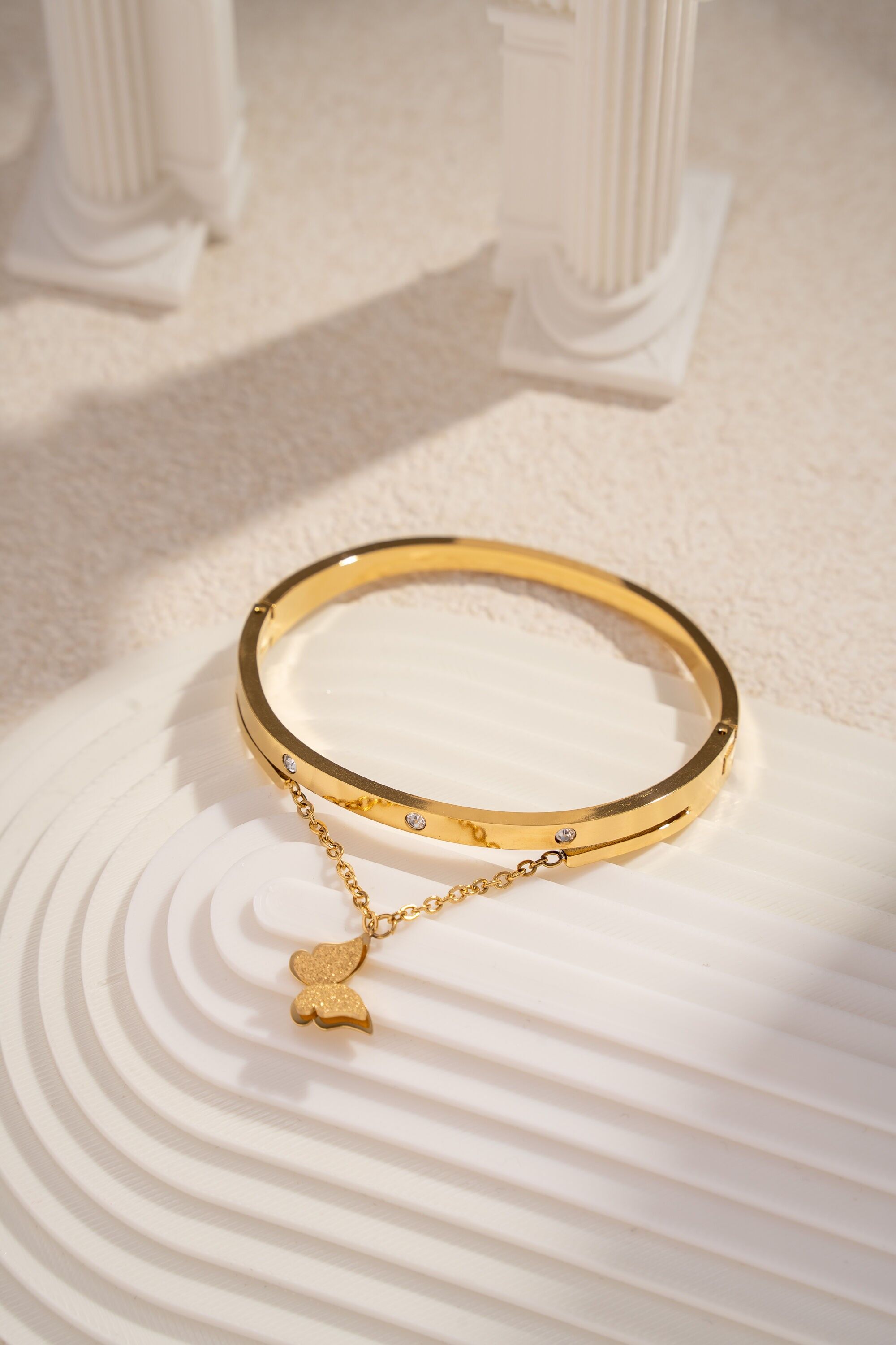 Gold Schmetterling Charm Armreif Edelstahl Kristalle