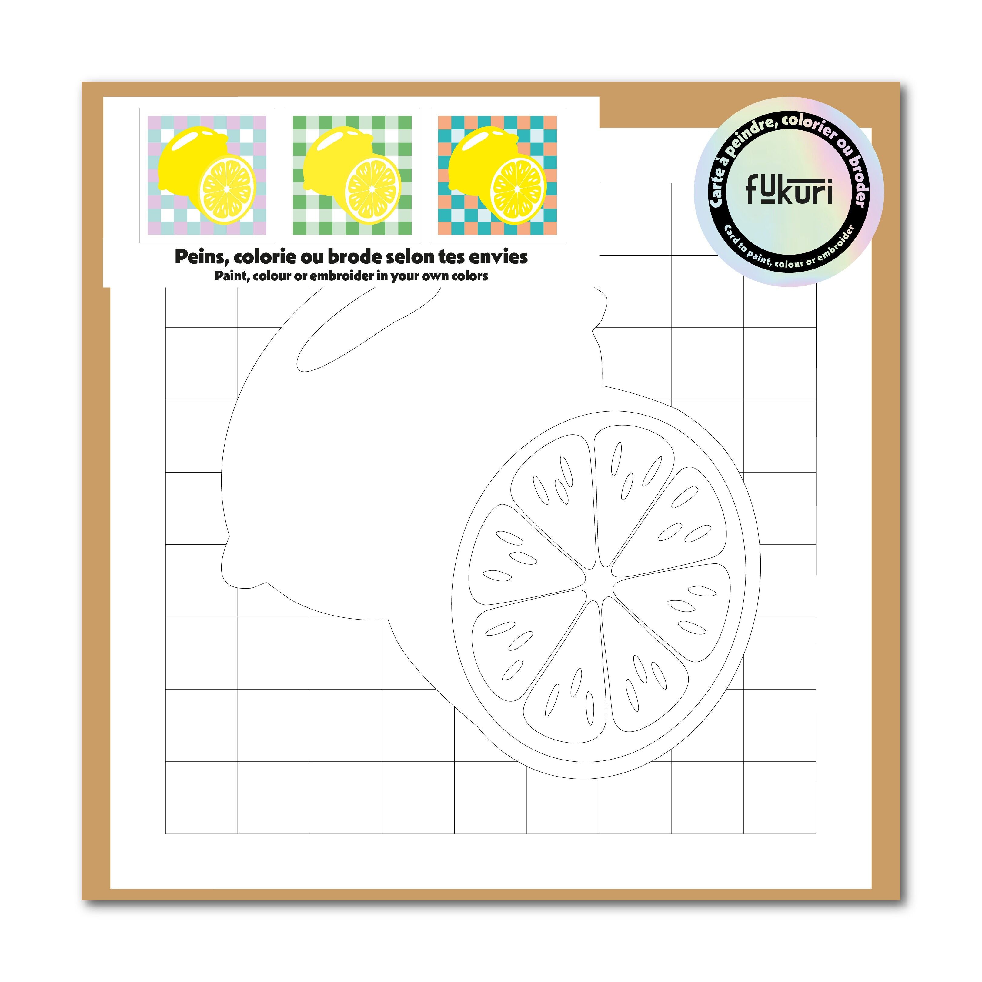 Carte créative à peindre, colorier ou broder - Citrons