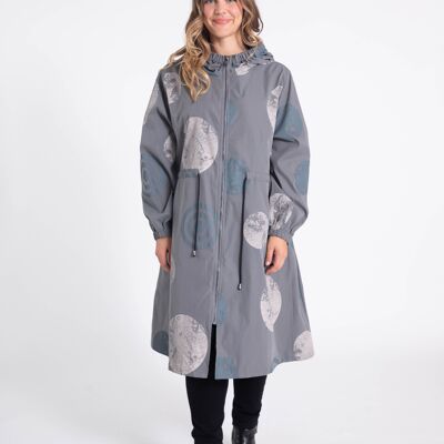 Parka grigio con stampa a pois taglie forti (C6508)