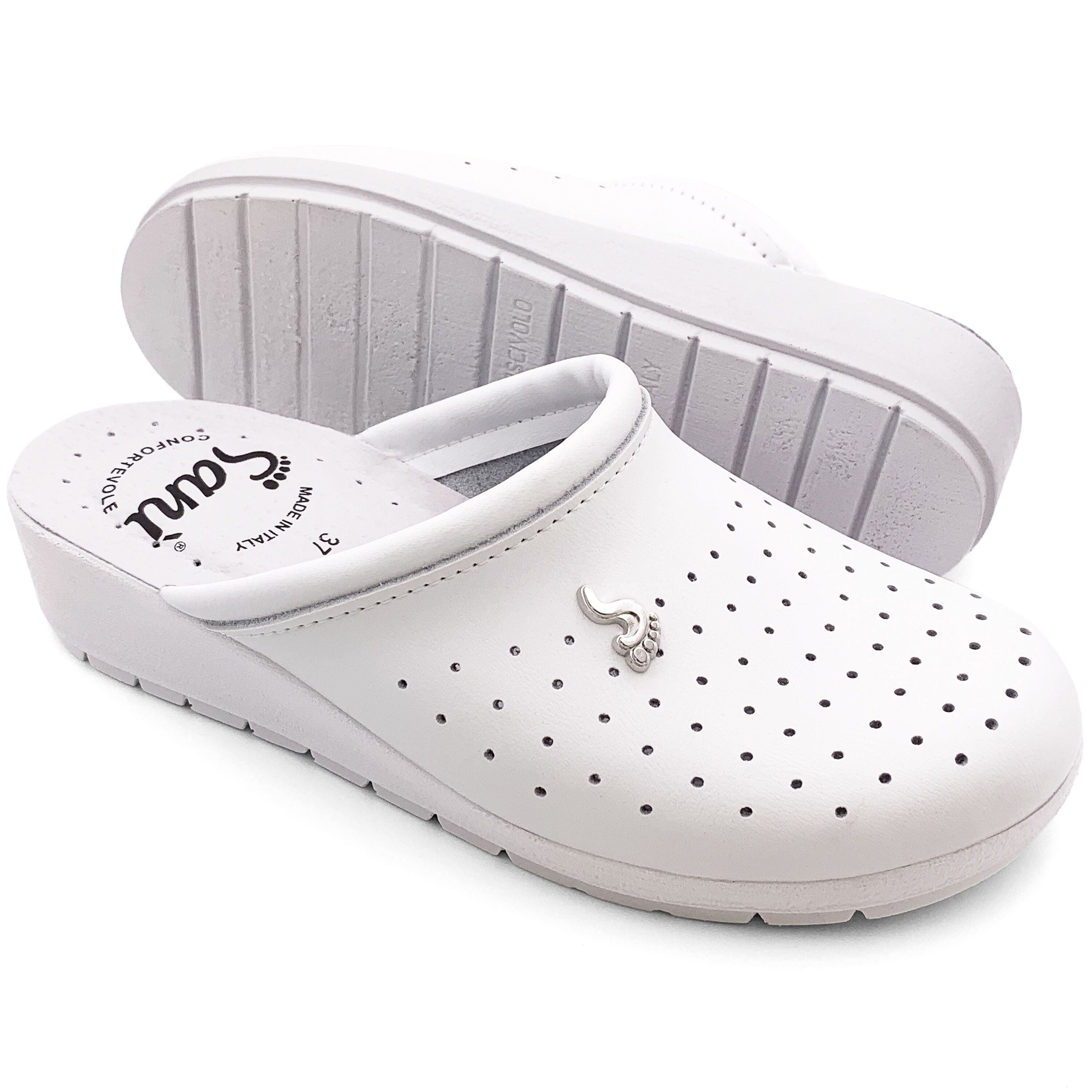 Women's Genuine Leather Sanitary Slipper Made in Italy - White