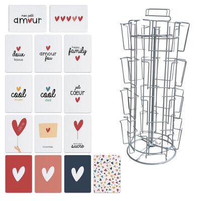 Lot de 100 cartes «LOVE» + Présentoir pivotant de cartes pour comptoir